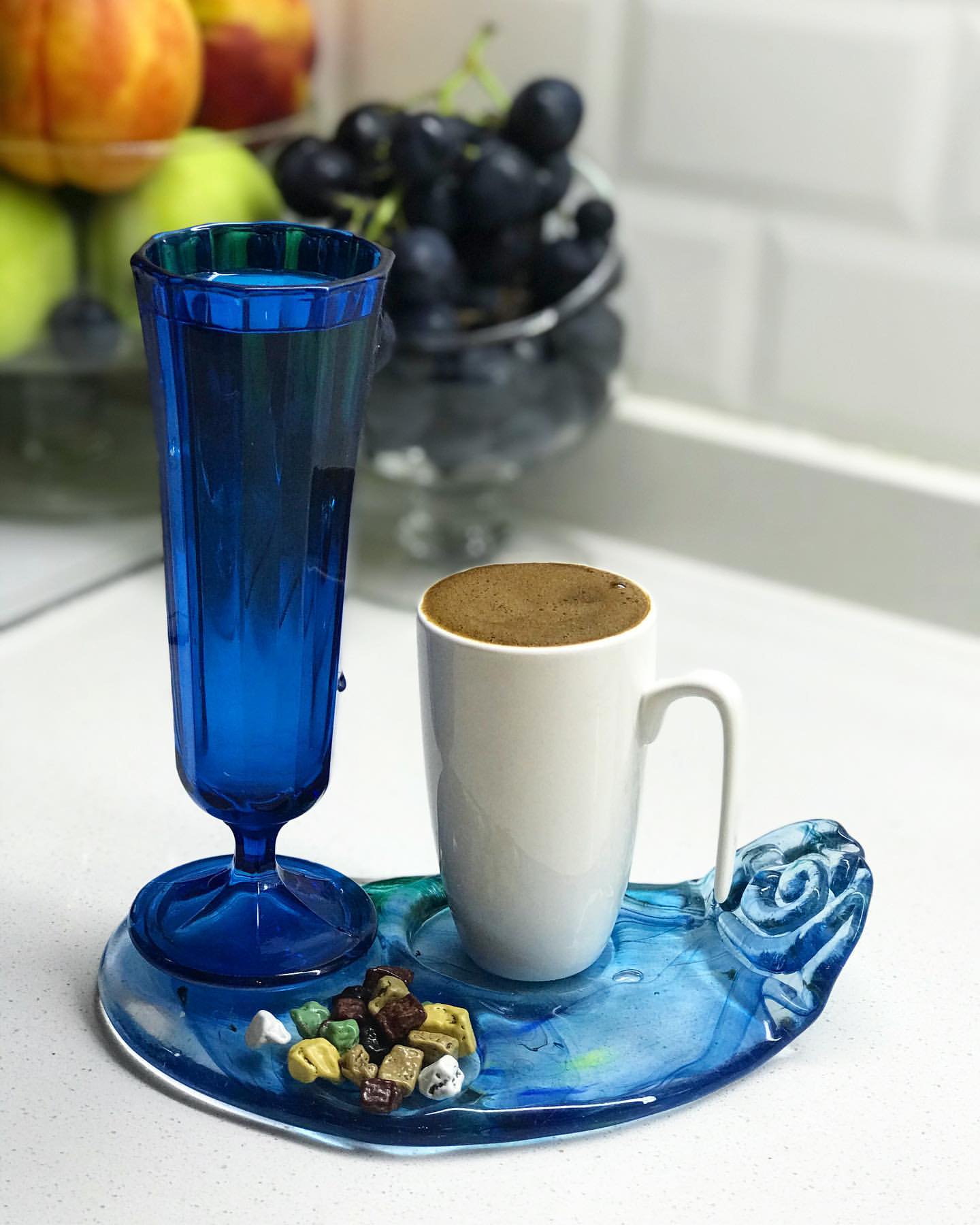 Kahve Sunum Tabağı Mavi (2 Adet) Tavcam Avize